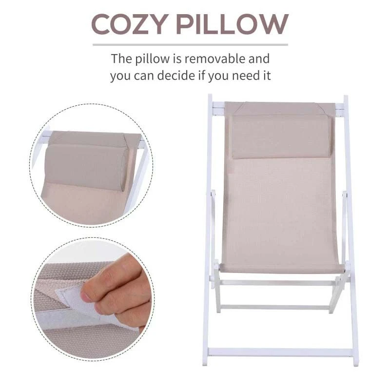 Outsunny 2-Piece Garden Deck Chairs - White - 84B-342WT - Image 4