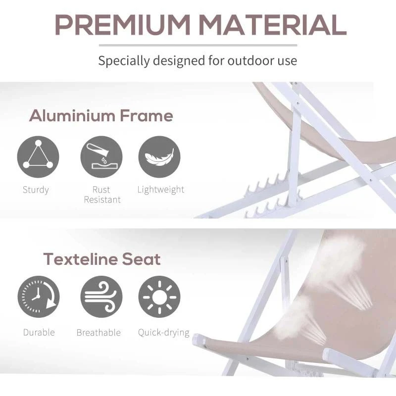 Outsunny 2-Piece Garden Deck Chairs - White - 84B-342WT - Image 6