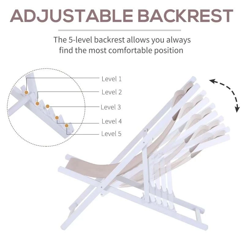 Outsunny 2-Piece Garden Deck Chairs - White - 84B-342WT - Image 7