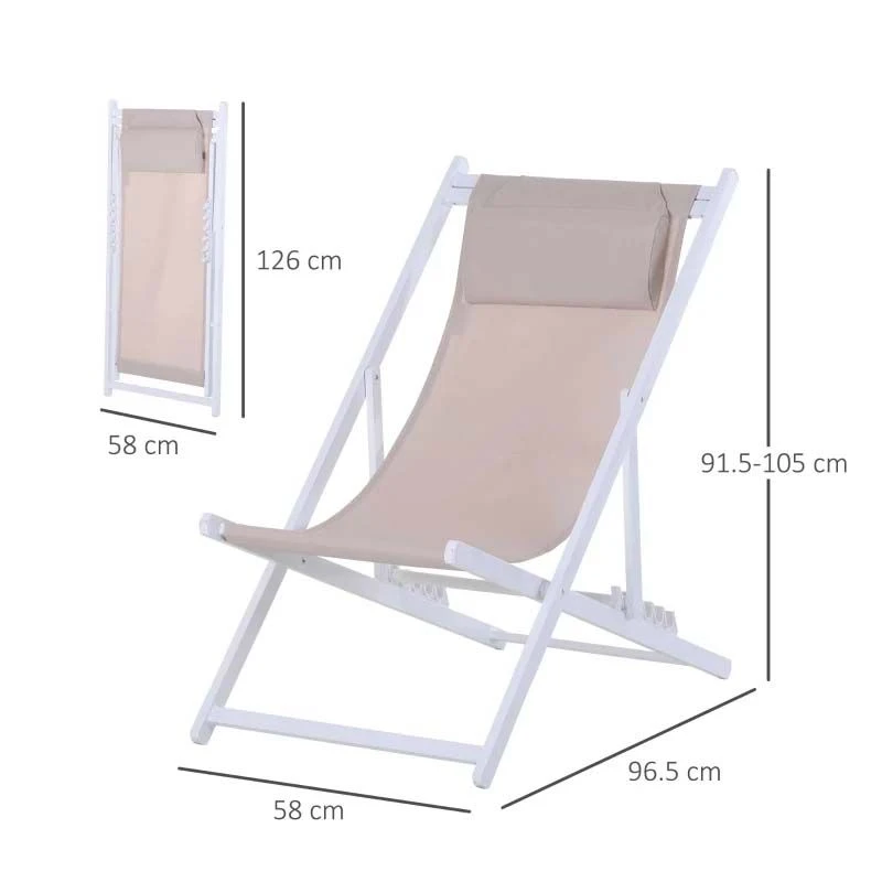 Outsunny 2-Piece Garden Deck Chairs - White - 84B-342WT - Image 3
