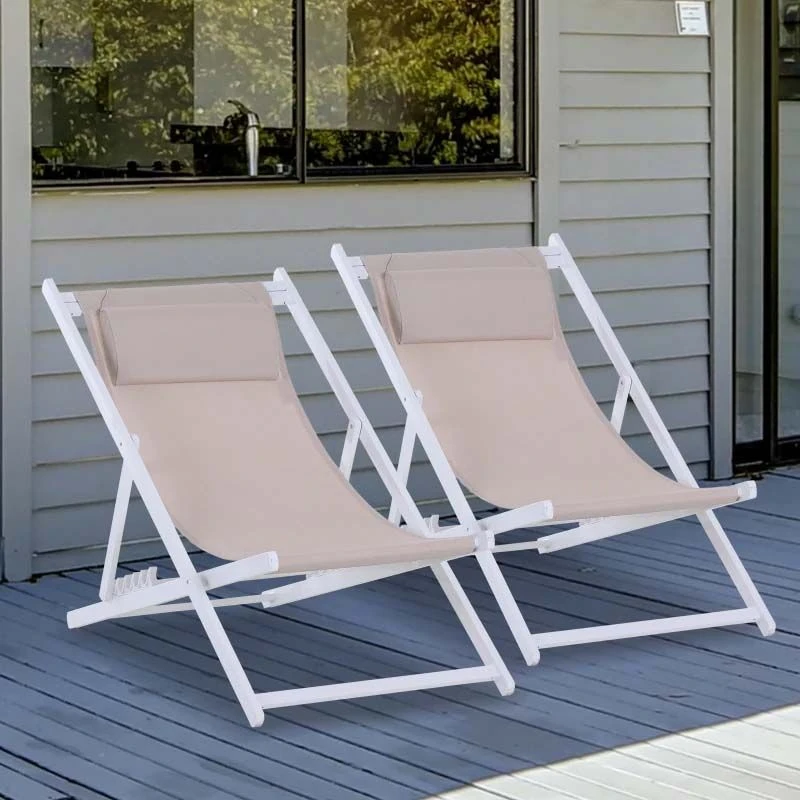 Outsunny 2-Piece Garden Deck Chairs - White - 84B-342WT