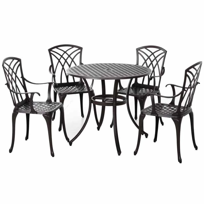 Outsunny 4-Seater Cast Aluminium Outdoor Garden Table & Chair Set - Brown - 84B-346 - Image 3