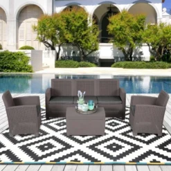 Outsunny 5-Seater Rattan Garden Furniture Set - Grey - 84B-366V70GY