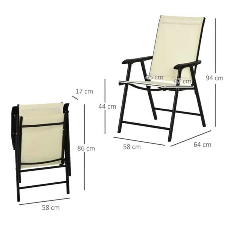 Outsunny Set Of 2 Foldable Metal Garden Chairs - Beige - 84B-381BG - Image 6