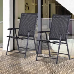 Outsunny Set Of 2 Foldable Metal Garden Chairs - Black - 84B-381BK