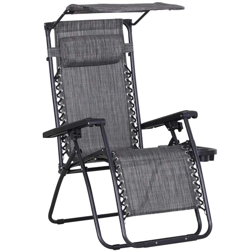 Outsunny Reclining Sun Lounger With Sun Shade - Grey - 84B-388CG - Image 2