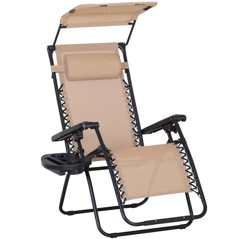 Outsunny Reclining Sun Lounger With Sun Shade - Beige - 84B-388CW - Image 2