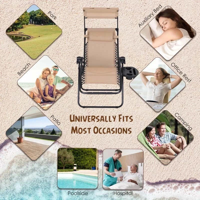 Outsunny Reclining Sun Lounger With Sun Shade - Beige - 84B-388CW - Image 4