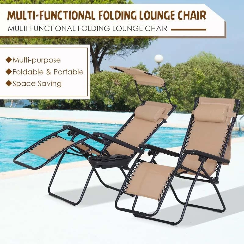 Outsunny Reclining Sun Lounger With Sun Shade - Beige - 84B-388CW - Image 5