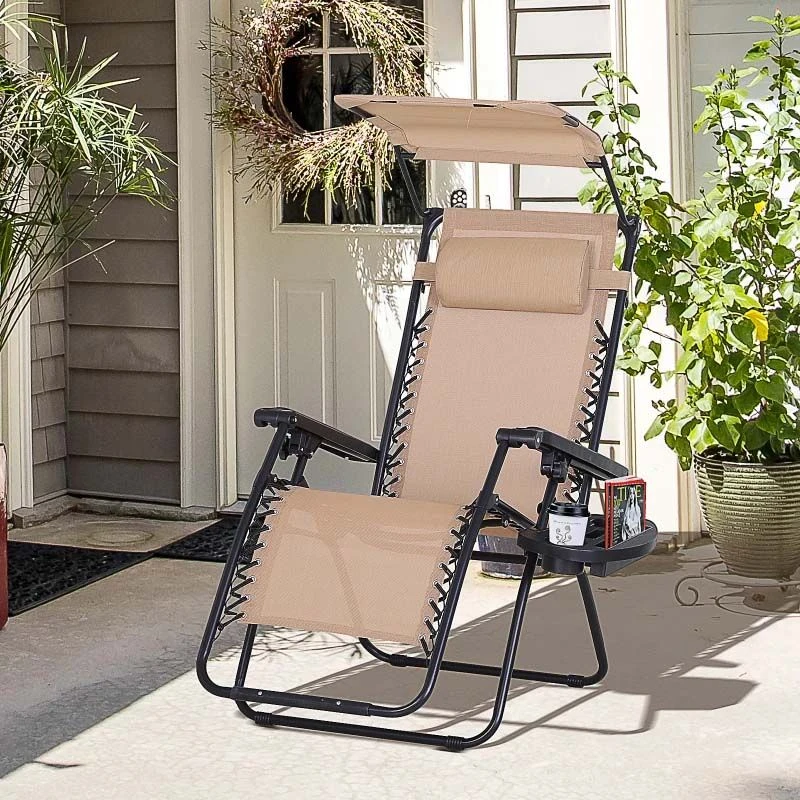 Outsunny Reclining Sun Lounger With Sun Shade - Beige - 84B-388CW - Image 7