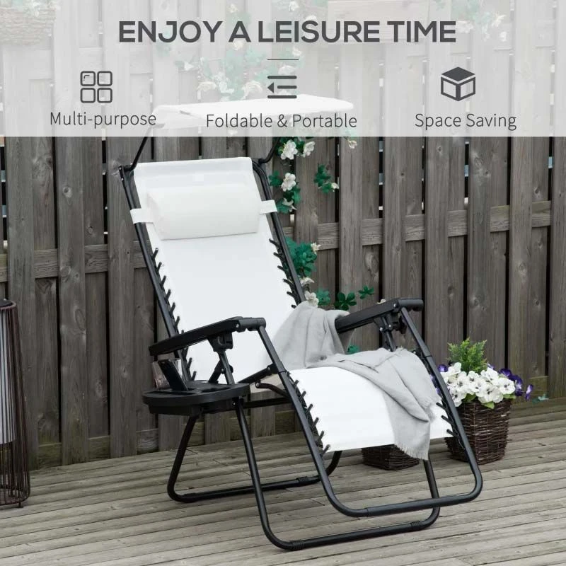 Outsunny Reclining Sun Lounger With Sun Shade - White - 84B-388V70WT - Image 4