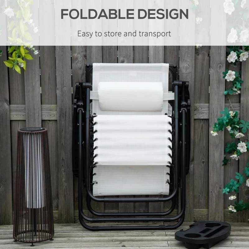 Outsunny Reclining Sun Lounger With Sun Shade - White - 84B-388V70WT - Image 6