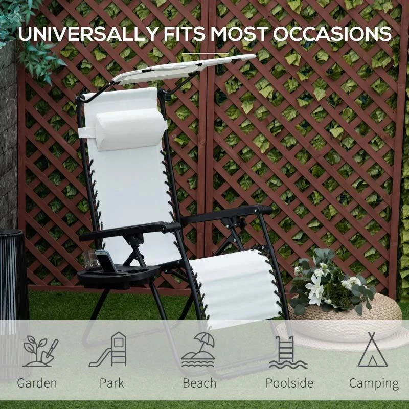 Outsunny Reclining Sun Lounger With Sun Shade - White - 84B-388V70WT - Image 7