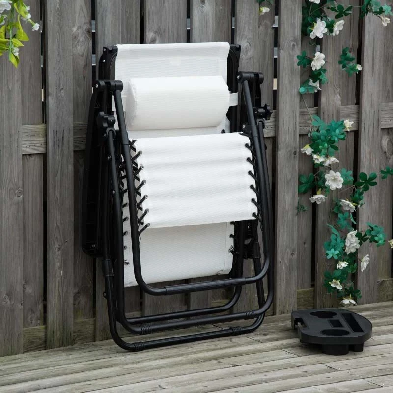 Outsunny Reclining Sun Lounger With Sun Shade - White - 84B-388V70WT - Image 8
