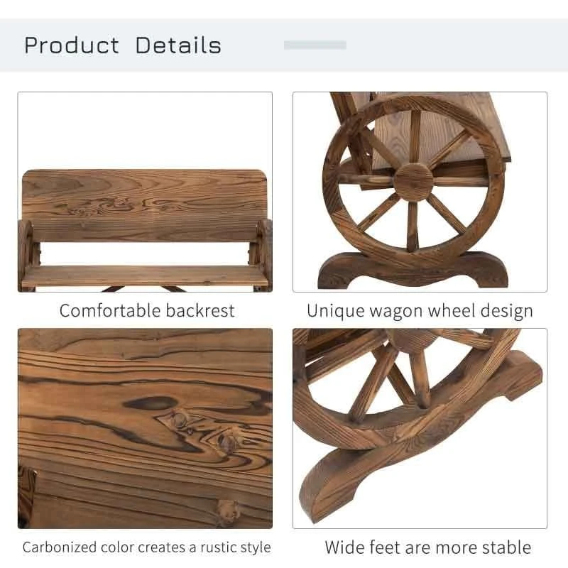 Outsunny Wooden Wagon Wheel Garden Bench - Brown - 84B-408 - Image 6