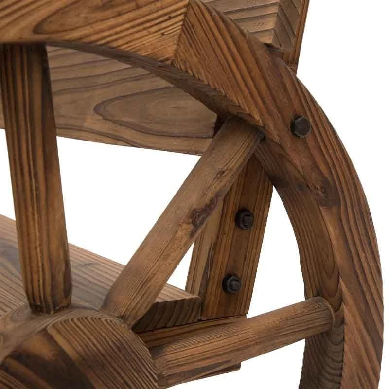 Outsunny Wooden Wagon Wheel Garden Bench - Brown - 84B-408 - Image 9