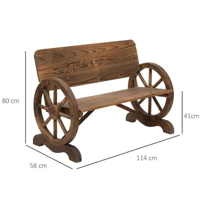 Outsunny Wooden Wagon Wheel Garden Bench - Brown - 84B-408 - Image 3