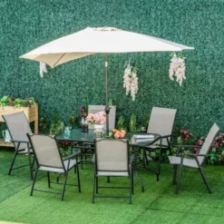 Outsunny 7 Piece Classic Outdoor Dining With Folding Chairs Set - Black & Grey - 84B-425V01