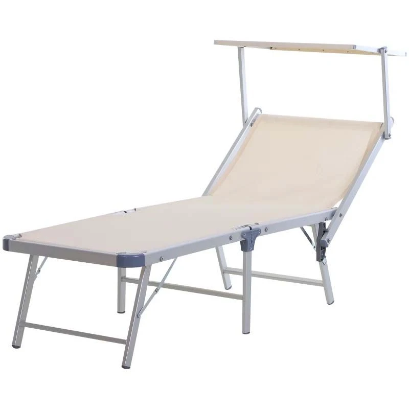 Outsunny Reclining Sun Lounger With Sun Shade - Beige - 84B-433BG - Image 2