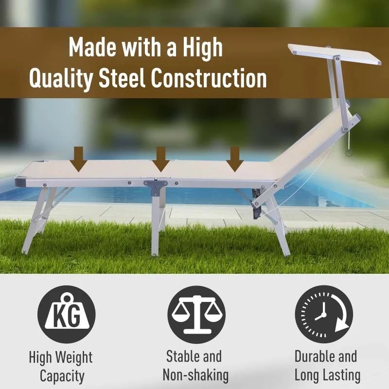 Outsunny Reclining Sun Lounger With Sun Shade - Beige - 84B-433BG - Image 4