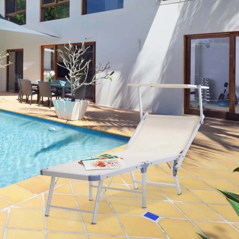 Outsunny Reclining Sun Lounger With Sun Shade - Beige - 84B-433BG - Image 7