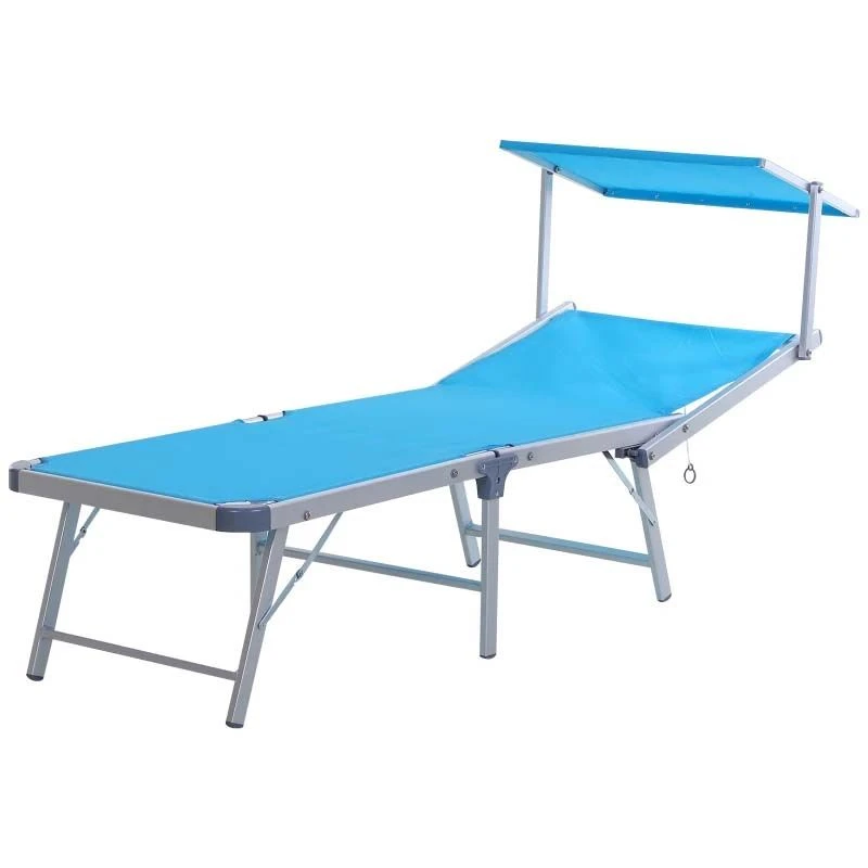 Outsunny Reclining Sun Lounger With Sun Shade - Blue - 84B-433BU - Image 2