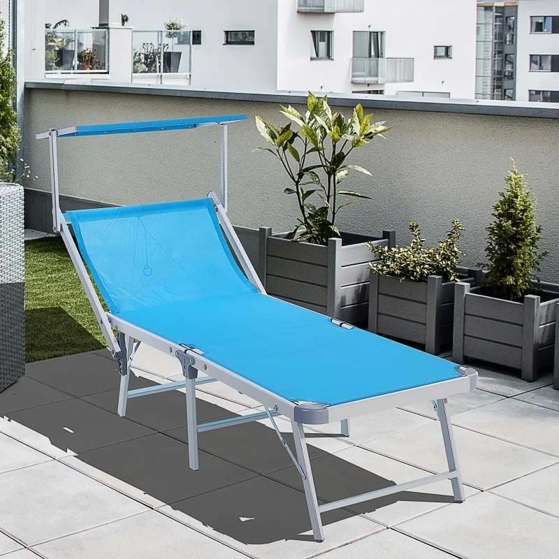 Outsunny Reclining Sun Lounger With Sun Shade - Blue - 84B-433BU - Image 8