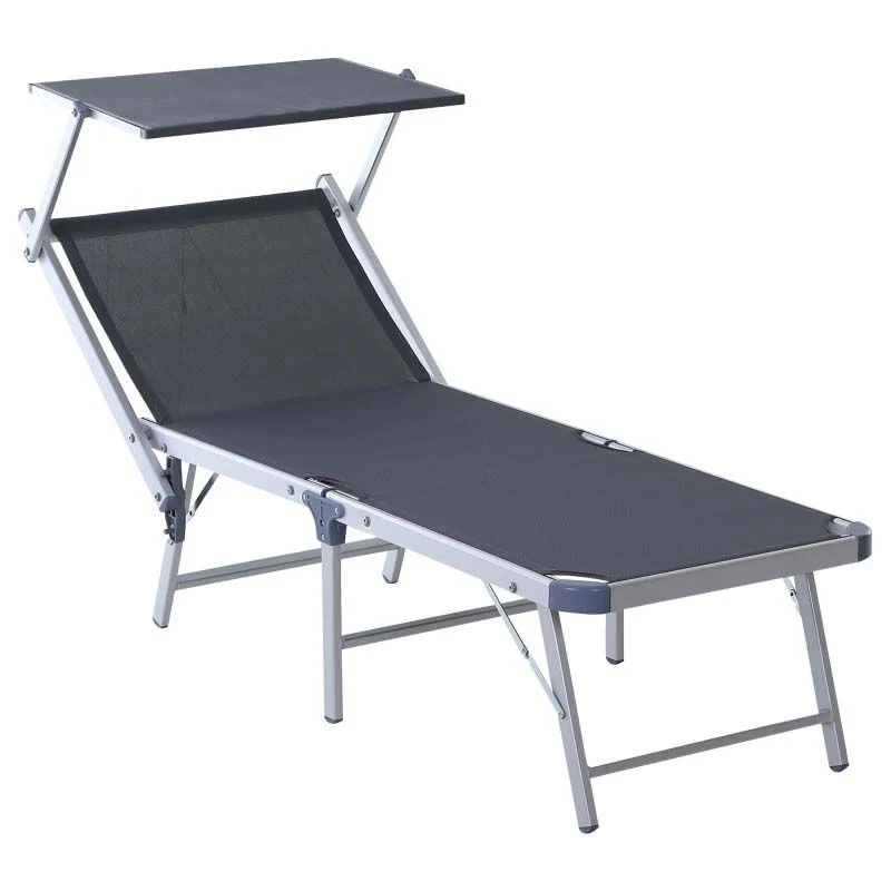 Outsunny Reclining Sun Lounger With Sun Shade - Black - 84B-433CG - Image 2