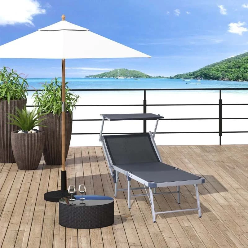 Outsunny Reclining Sun Lounger With Sun Shade - Black - 84B-433CG - Image 10