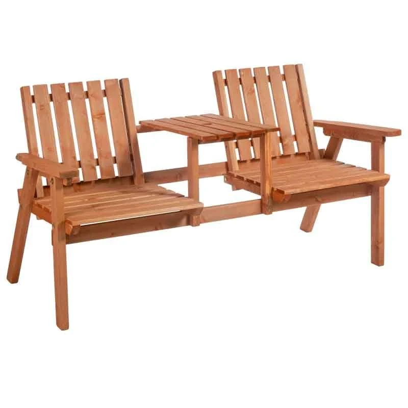 Outsunny 2-Seater Fir Wood Garden Bench With Centre Table - 84B-441 - Image 2