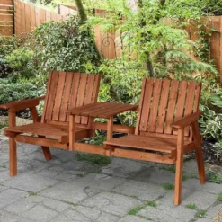 Outsunny 2-Seater Fir Wood Garden Bench With Centre Table - 84B-441