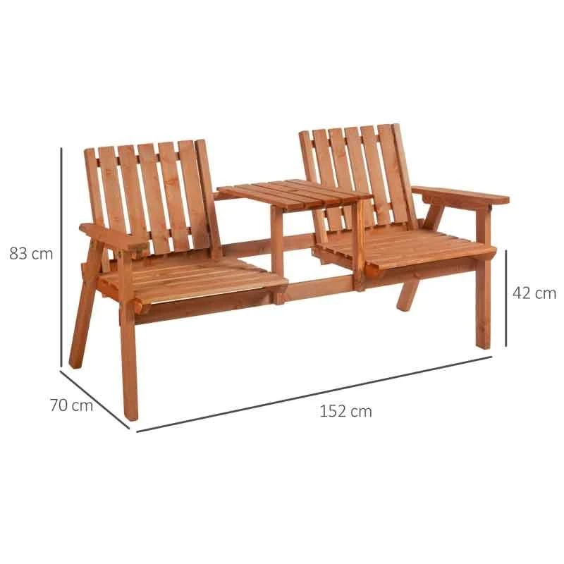 Outsunny 2-Seater Fir Wood Garden Bench With Centre Table - 84B-441 - Image 3