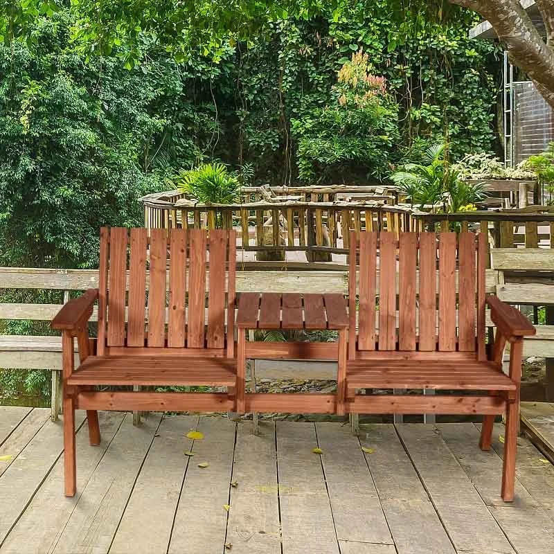 Outsunny 2-Seater Fir Wood Garden Bench With Centre Table - 84B-441 - Image 10