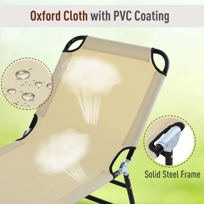 Outsunny Reclining Sun Lounger - Beige - 84B-442CW - Image 5