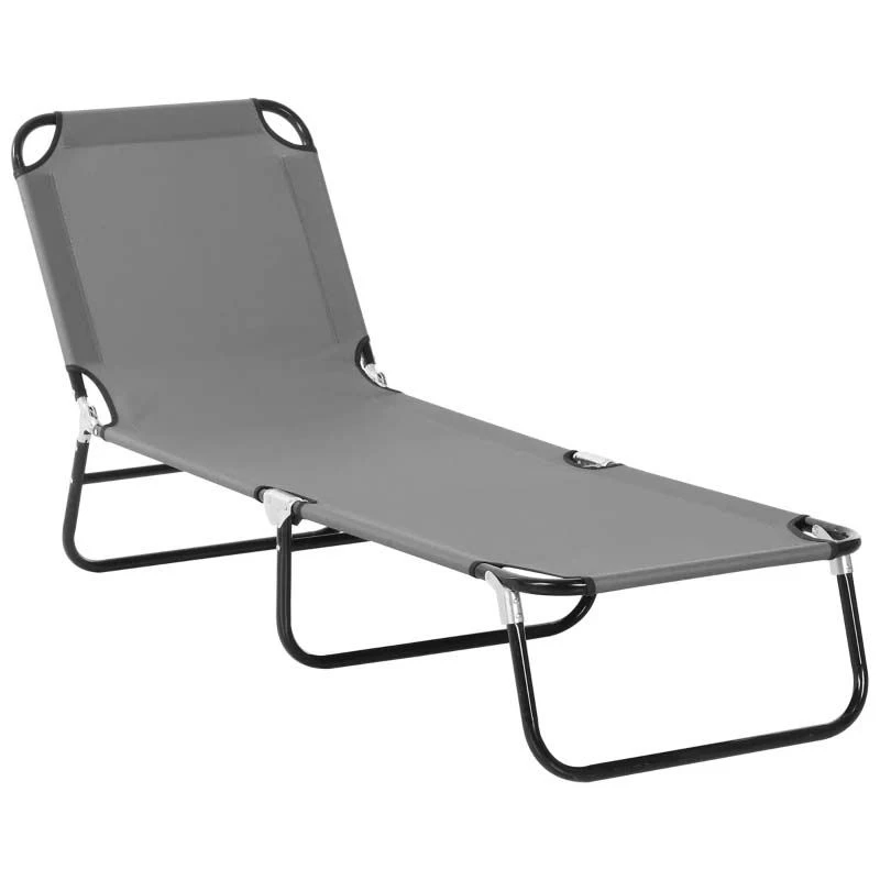 Outsunny Reclining Sun Lounger - Grey - 84B-442GY - Image 2