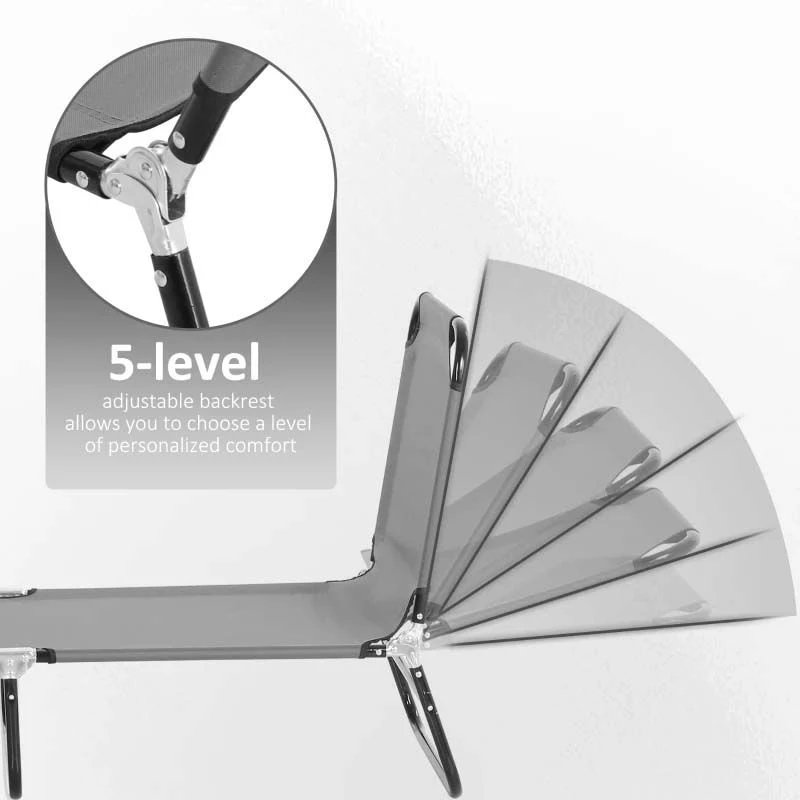 Outsunny Reclining Sun Lounger - Grey - 84B-442GY - Image 4