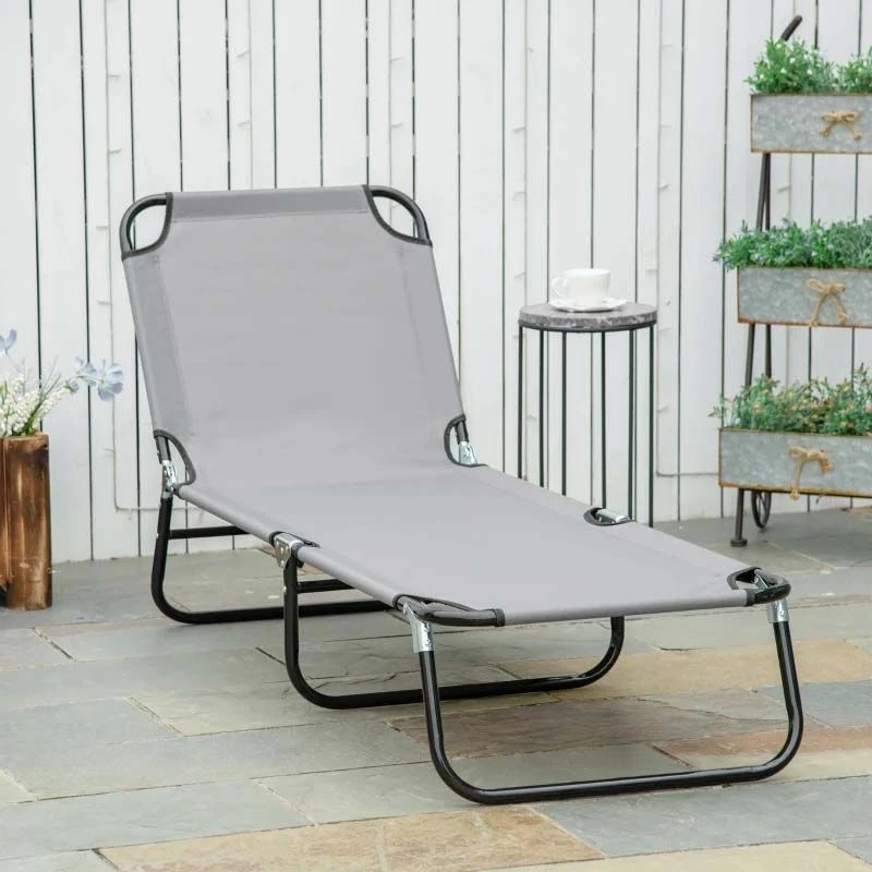 Outsunny Reclining Sun Lounger - Grey - 84B-442GY - Image 9