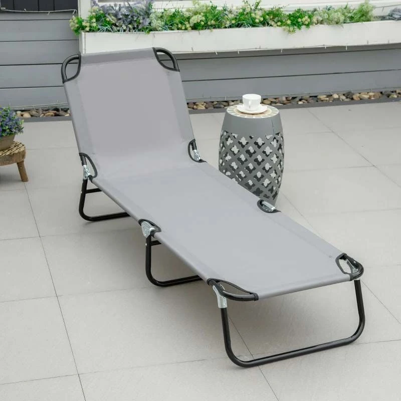Outsunny Reclining Sun Lounger - Grey - 84B-442GY