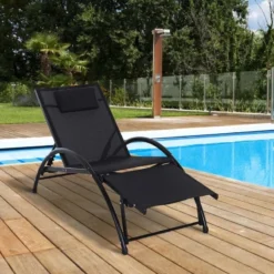 Outsunny Reclining Sun Lounger With Pillow - Black - 84B-447V70BK