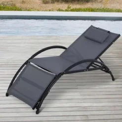 Outsunny Reclining Sun Lounger With Pillow - Grey - 84B-447V70GY