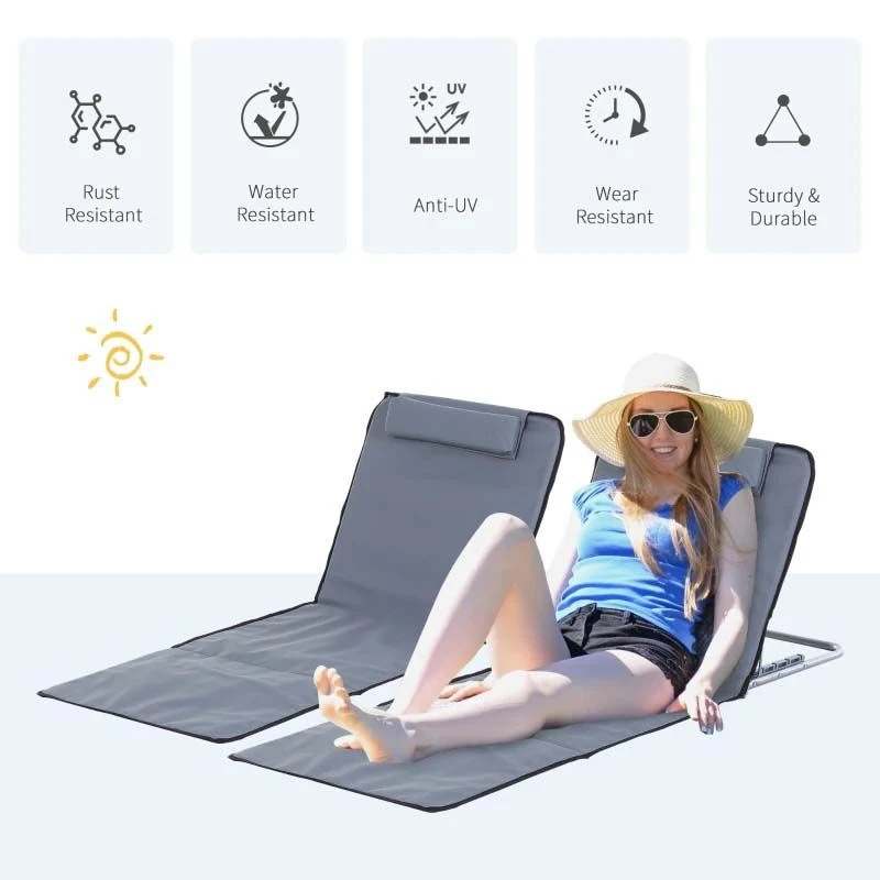 Outsunny 2-Piece Folding Beach Mats - Grey - 84B-455V70 - Image 4