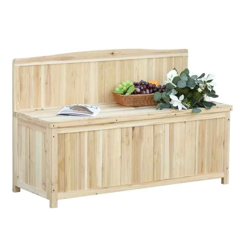 Outsunny Wooden Storage Garden Bench - Natural - 84B-460 - Image 2