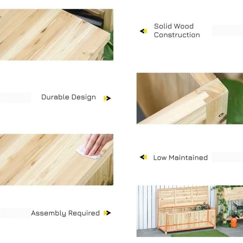 Outsunny Wooden Storage Garden Bench - Natural - 84B-460 - Image 6