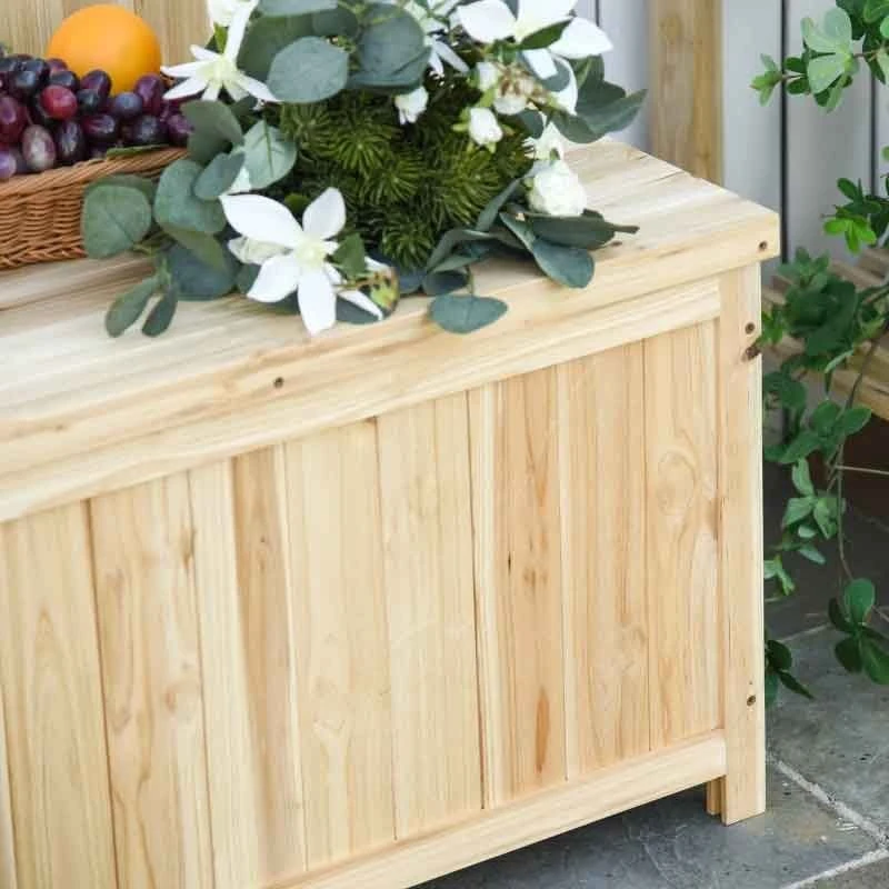 Outsunny Wooden Storage Garden Bench - Natural - 84B-460 - Image 9