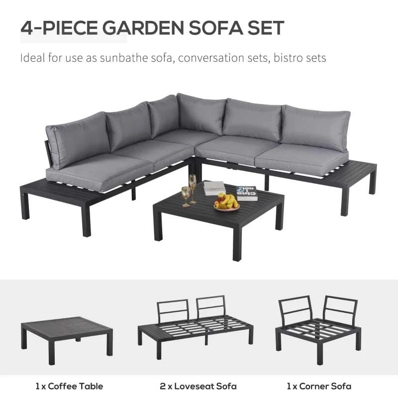 Outsunny 4 Piece L-shape Garden Furniture Set - Black/Grey - 84B-474 - Image 4