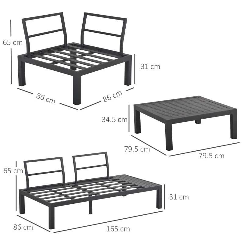 Outsunny 4 Piece L-shape Garden Furniture Set - Black/Grey - 84B-474 - Image 3