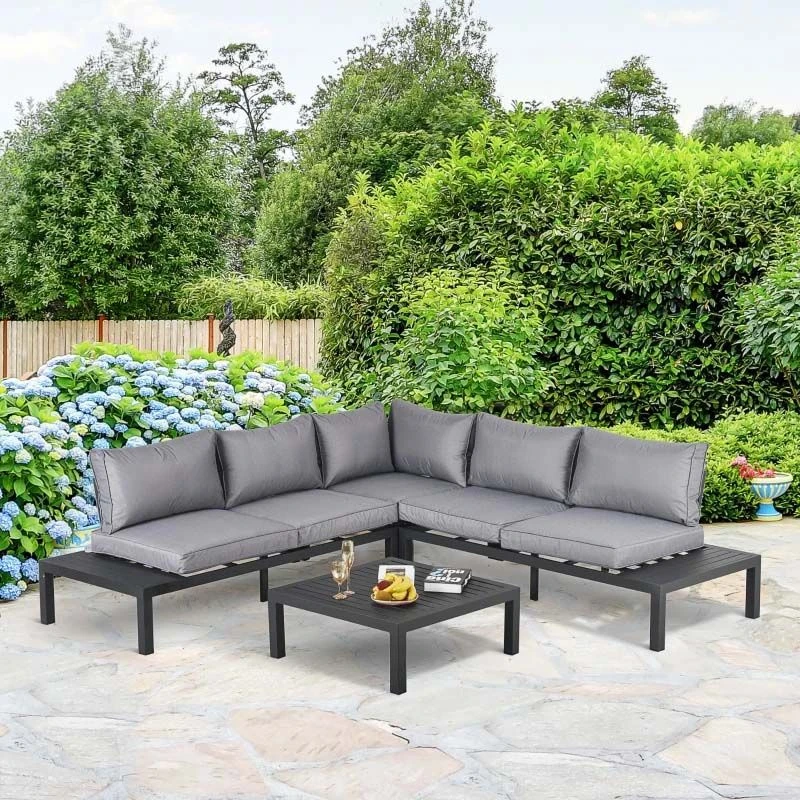 Outsunny 4 Piece L-shape Garden Furniture Set - Black/Grey - 84B-474 - Image 9