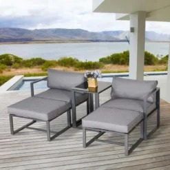 Outsunny 5 Piece Sun Lounger Set With Cushions - Grey - 84B-482