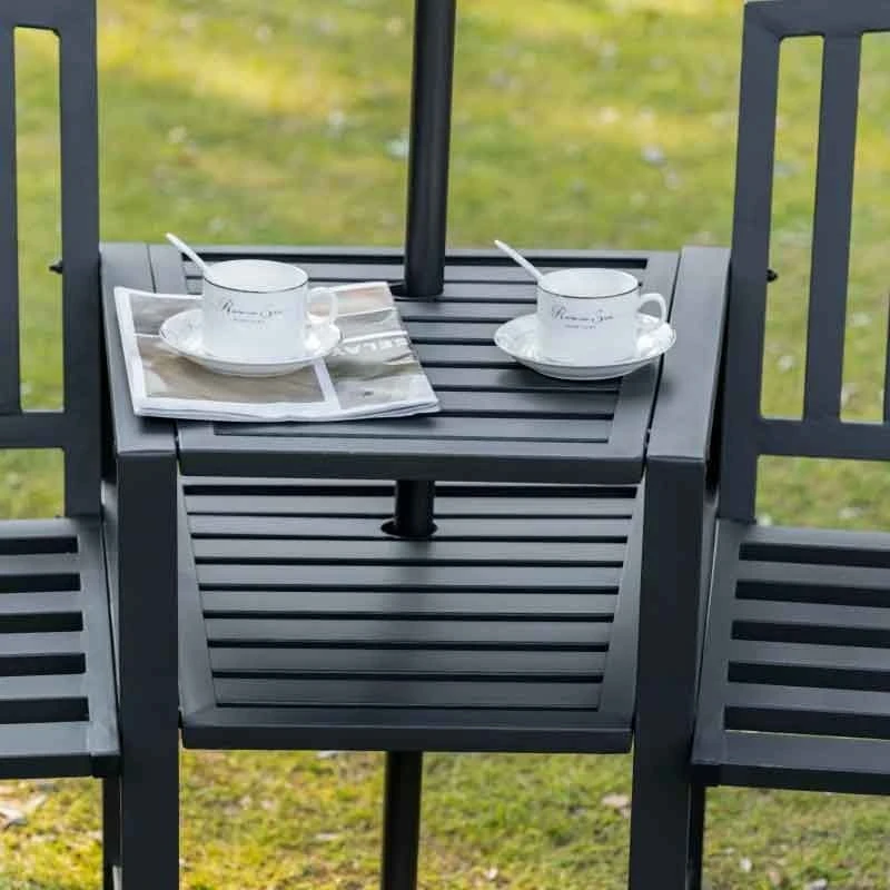 Outsunny 2 Seat Garden Chair Bench With Coffee Table - Metal - Black - 84B-494V01 - Image 8