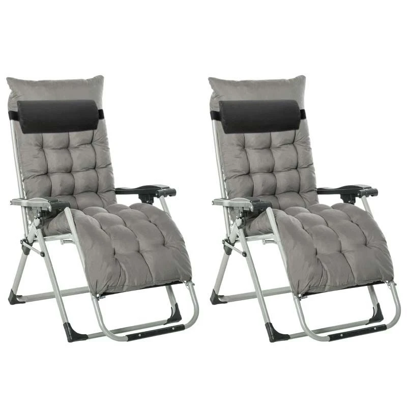 Outsunny 2-Piece Reclining Sun Lounger Set - Grey - 84B-536V70 - Image 2